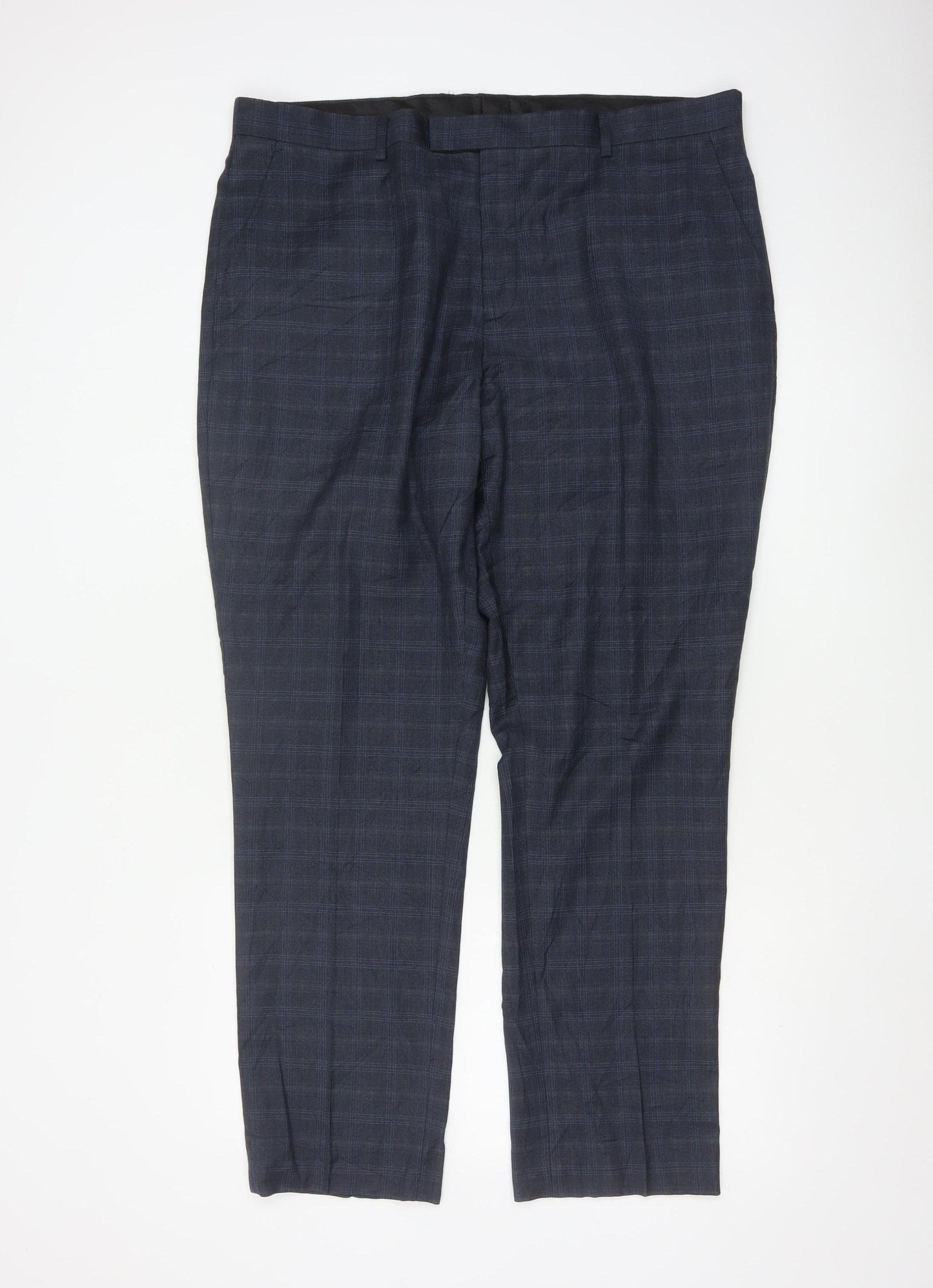 Fellini Men's Blue Check Formal Dress Trousers 40R