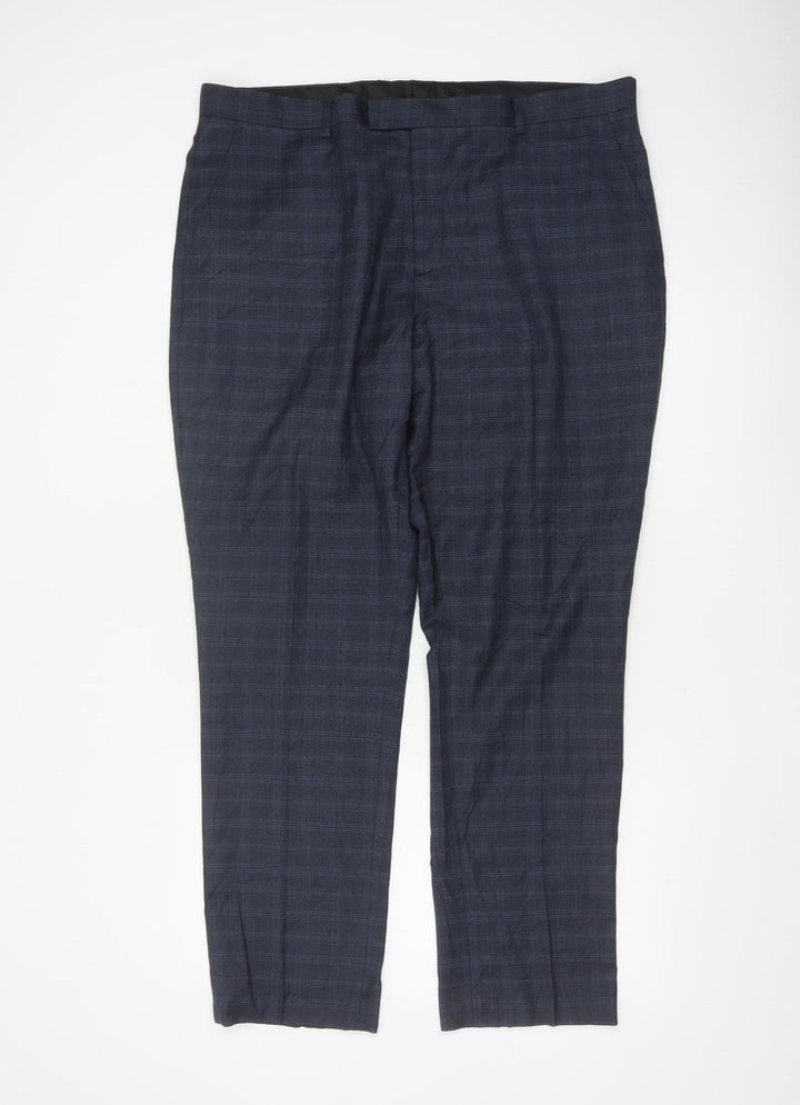 Fellini Men's Blue Check Formal Dress Trousers 40R