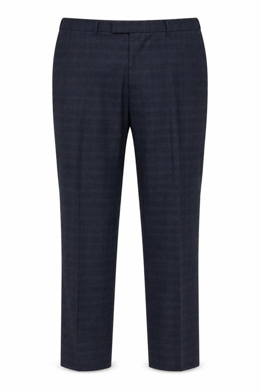 Front view of Fellini Men's Blue Check Formal Dress Trousers 40R
