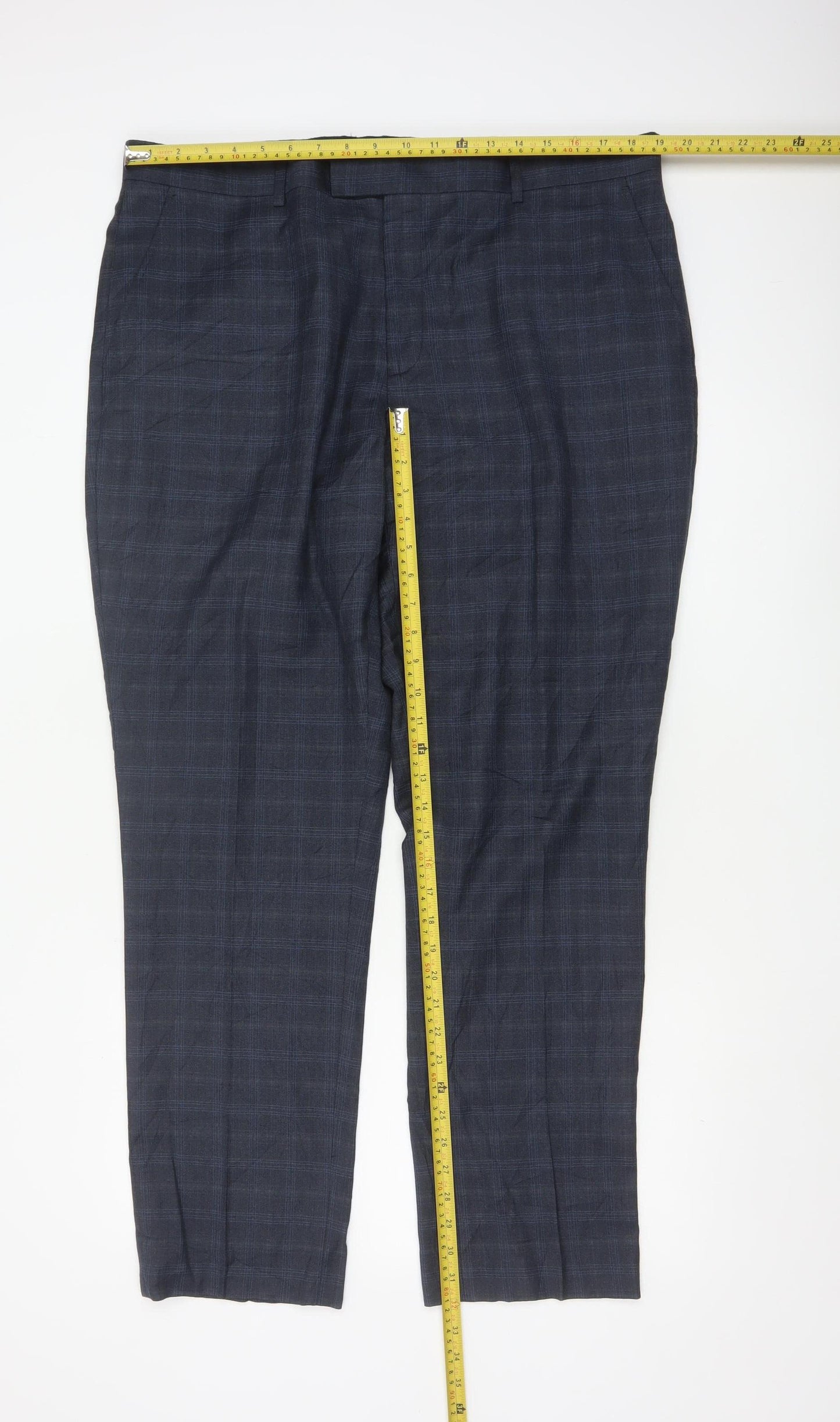 Fellini Men's Blue Check Formal Dress Trousers 40R