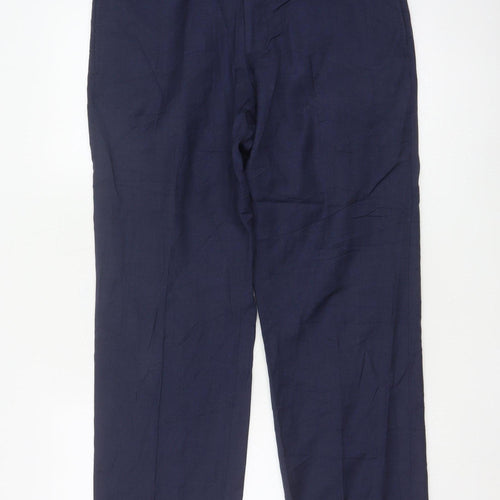 Marks and Spencer Men’s Blue Wool Regular Fit Trousers 32W 29L
