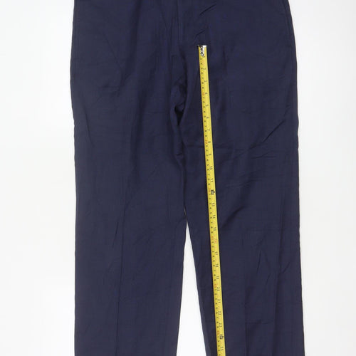 Marks and Spencer Men’s Blue Wool Regular Fit Trousers 32W 29L