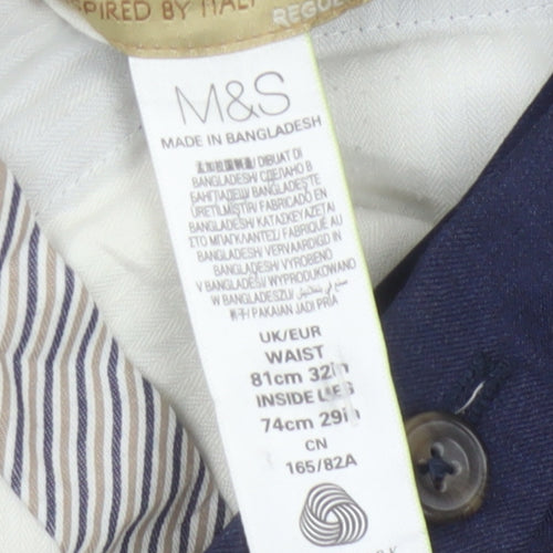Marks and Spencer Men’s Blue Wool Regular Fit Trousers 32W 29L