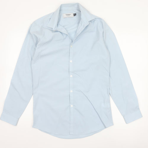 Topman Men's Blue Slim Fit Long Sleeve Button-Up Shirt Size S