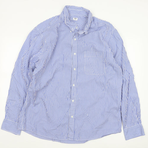 Uniqlo Men Blue Striped Long Sleeve Button-Up Shirt Size 2XL