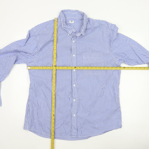Uniqlo Men Blue Striped Long Sleeve Button-Up Shirt Size 2XL