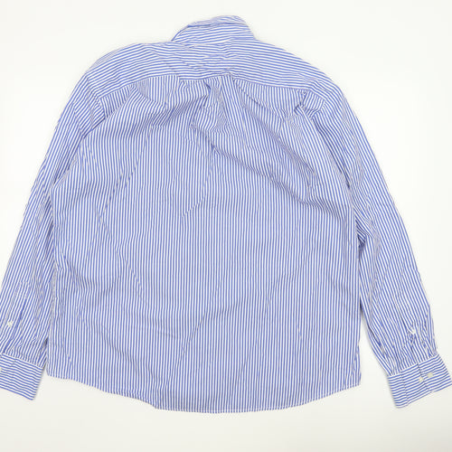 Uniqlo Men Blue Striped Long Sleeve Button-Up Shirt Size 2XL