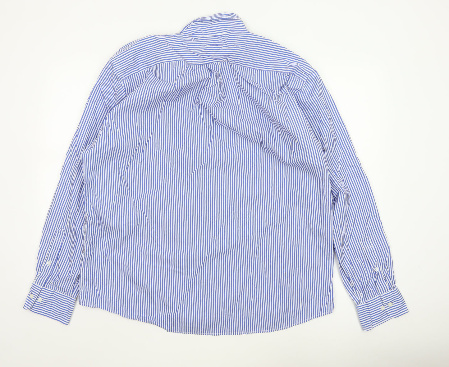 Uniqlo Men Blue Striped Long Sleeve Button-Up Shirt Size 2XL