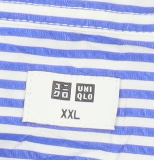 Uniqlo Men Blue Striped Long Sleeve Button-Up Shirt Size 2XL