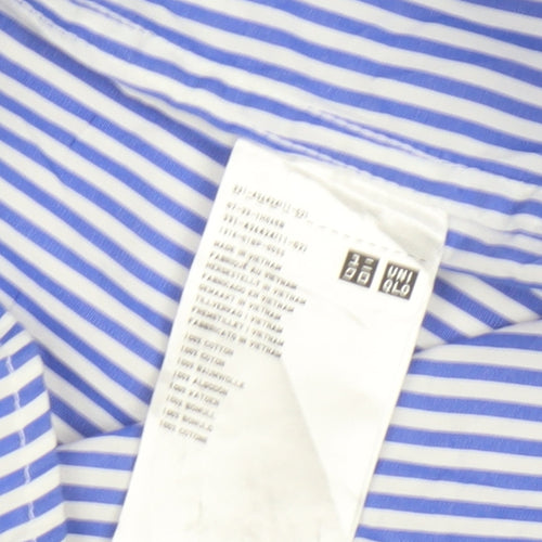 Uniqlo Men Blue Striped Long Sleeve Button-Up Shirt Size 2XL
