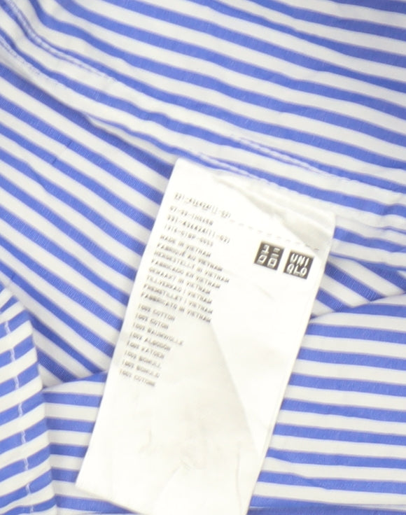 Uniqlo Men Blue Striped Long Sleeve Button-Up Shirt Size 2XL