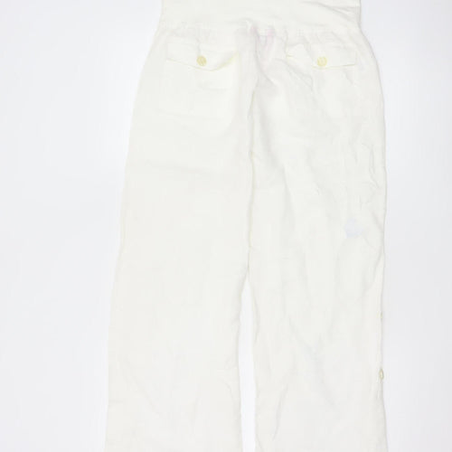Monsoon Women White Linen Maternity Trousers Size 8 Casual Comfort