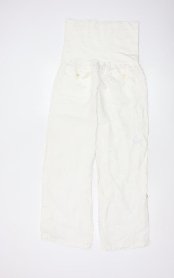 Monsoon Women White Linen Maternity Trousers Size 8 Casual Comfort