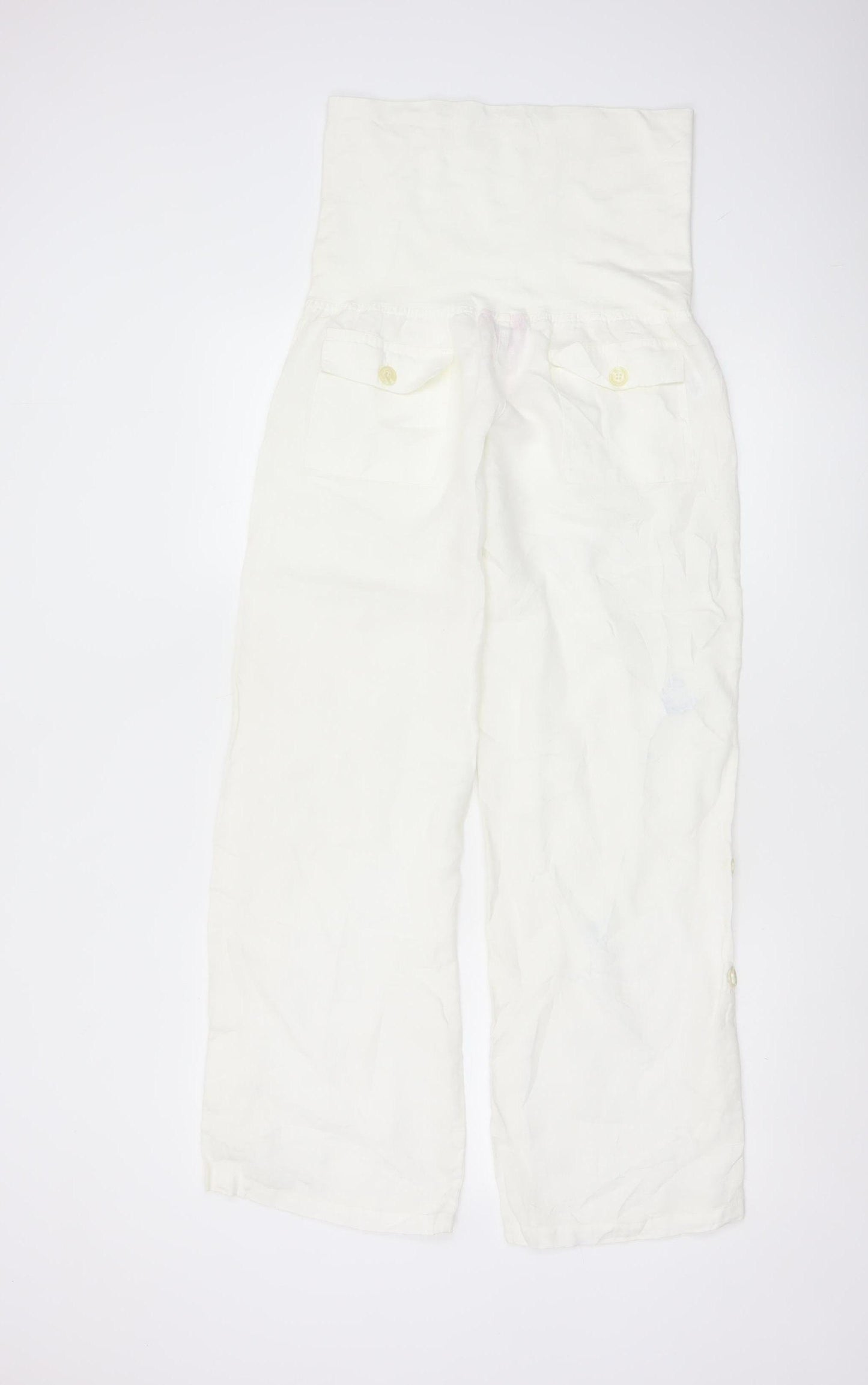 Monsoon Women White Linen Maternity Trousers Size 8 Casual Comfort