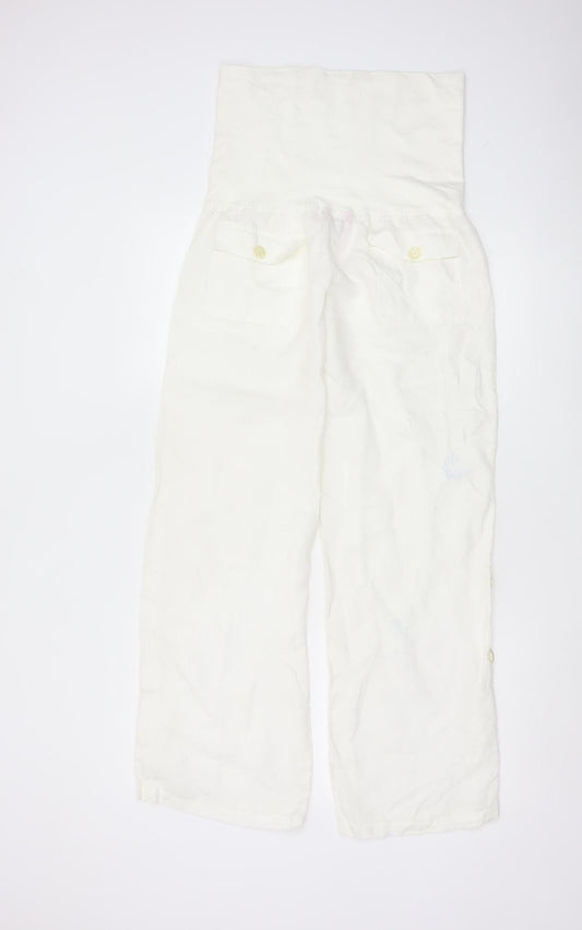 Monsoon Women White Linen Maternity Trousers Size 8 Casual Comfort