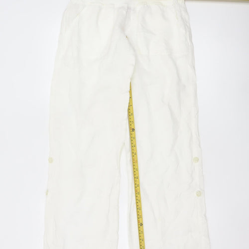 Monsoon Women White Linen Maternity Trousers Size 8 Casual Comfort
