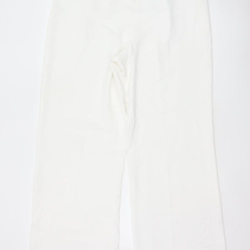 Zara Women White Wide-Leg Trousers XXL Polyester