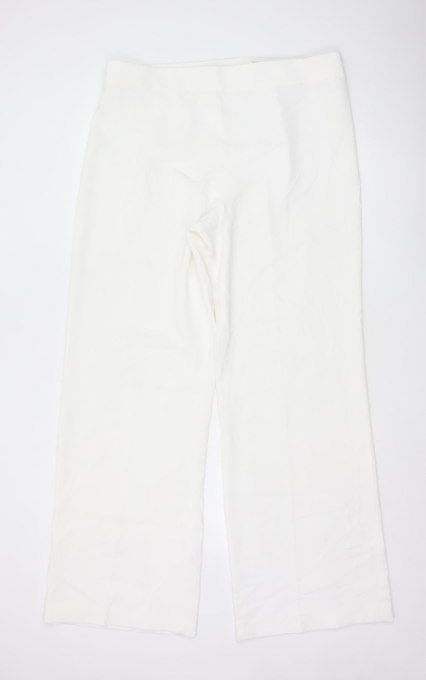 Zara Women White Wide-Leg Trousers XXL Polyester