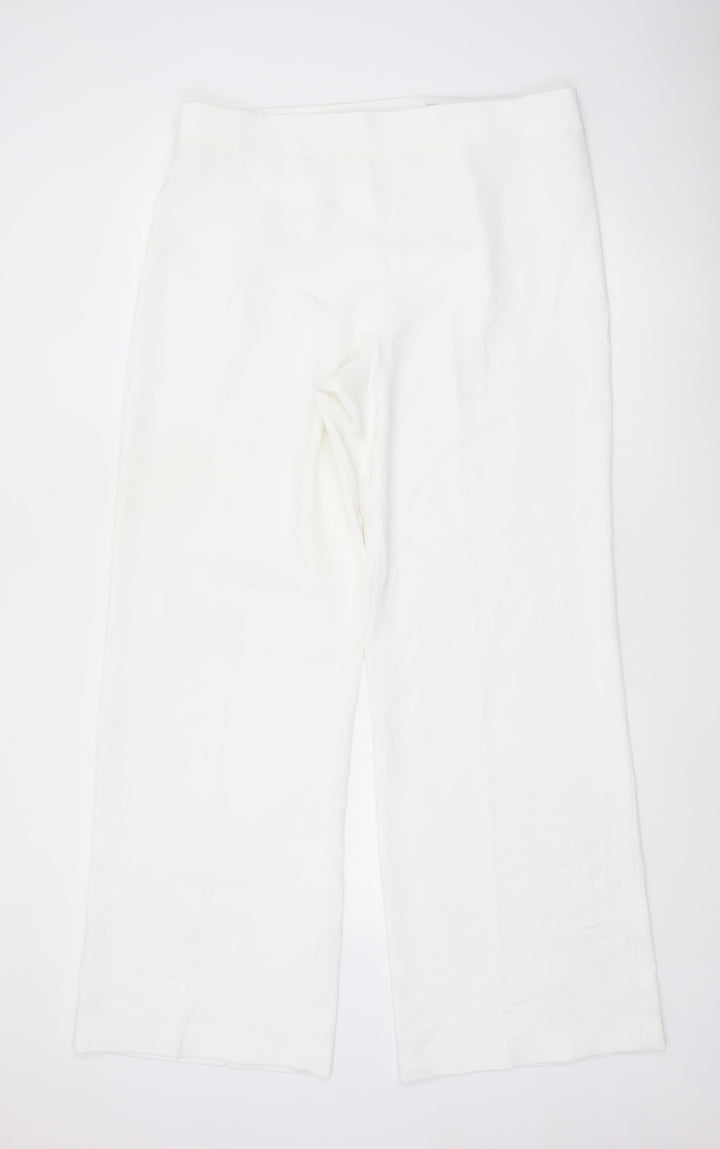 Zara Women White Wide-Leg Trousers XXL Polyester