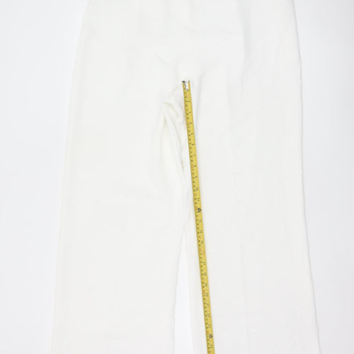 Zara Women White Wide-Leg Trousers XXL Polyester