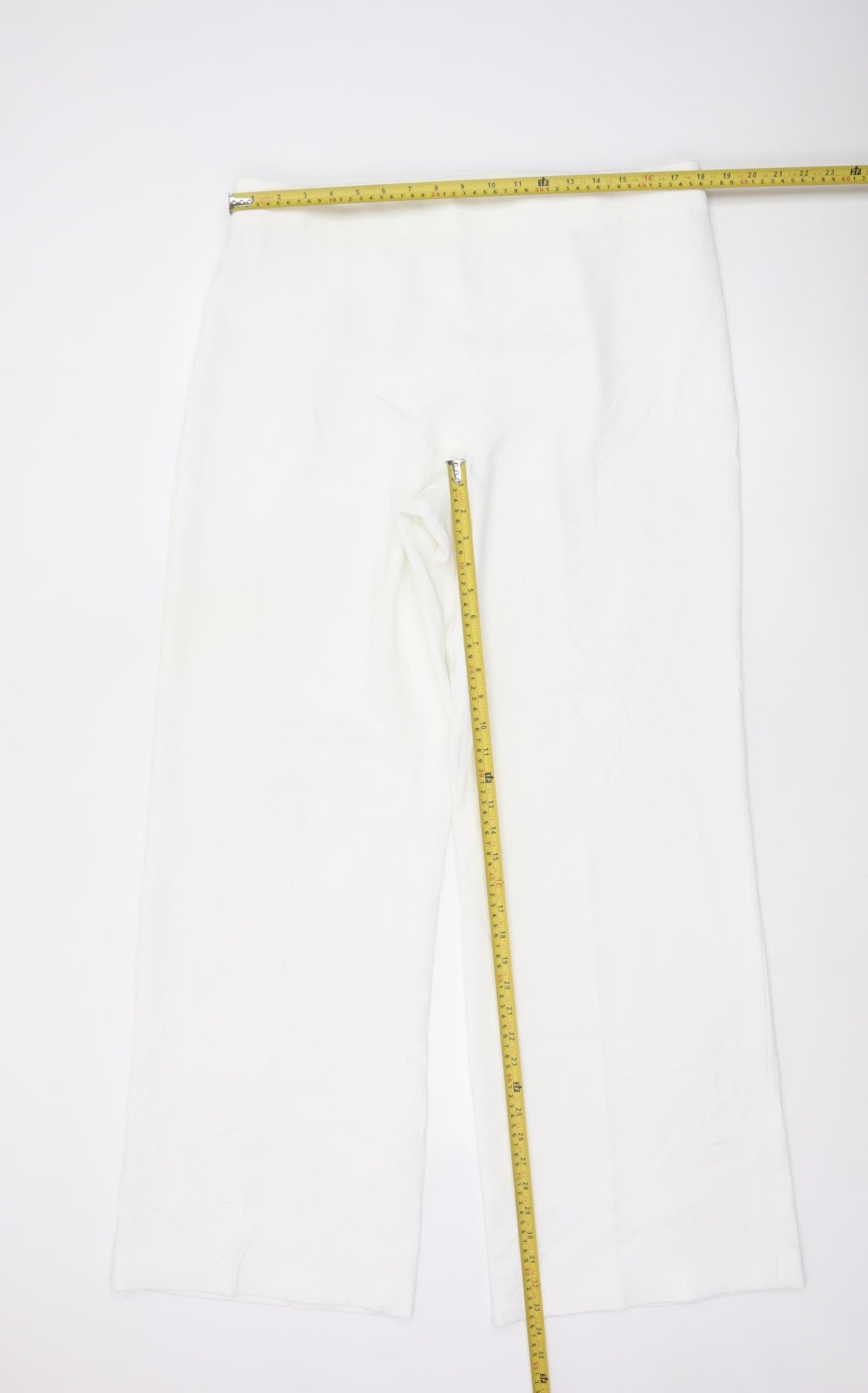 Zara Women White Wide-Leg Trousers XXL Polyester