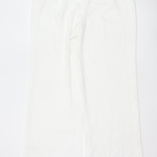 Zara Women White Wide-Leg Trousers XXL Polyester