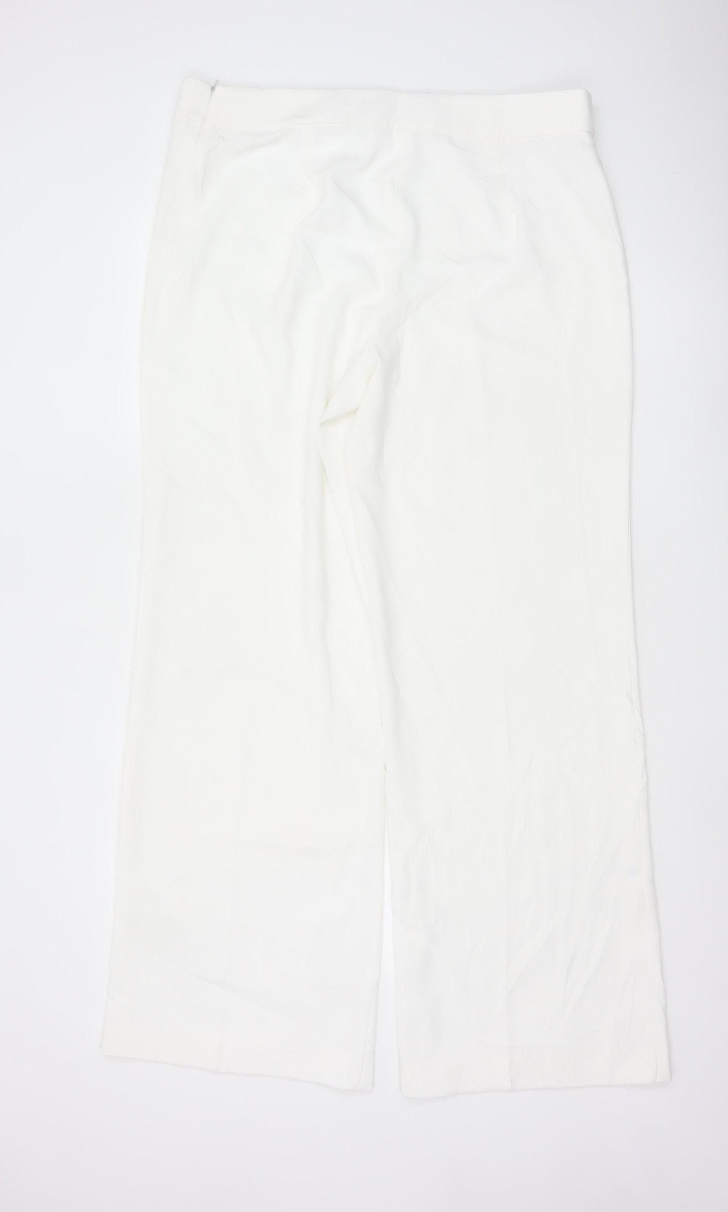 Zara Women White Wide-Leg Trousers XXL Polyester