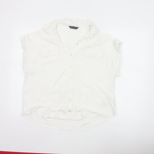 Marks and Spencer Women White Size 12 Sleeveless Button-Up Shirt