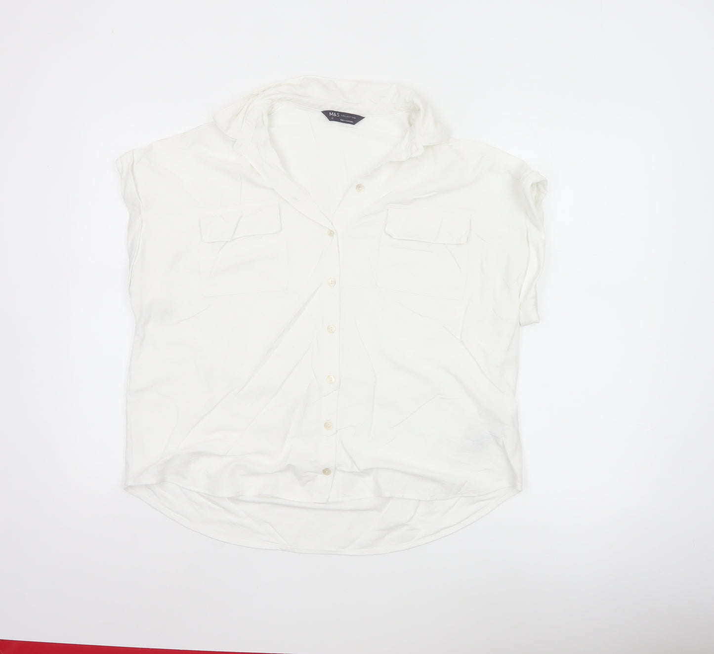 Marks and Spencer Women White Size 12 Sleeveless Button-Up Shirt