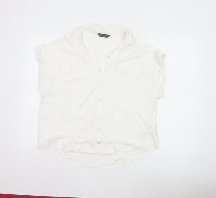 Marks and Spencer Women White Size 12 Sleeveless Button-Up Shirt