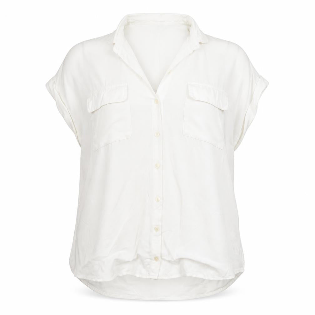 Front view of Marks & Spencer Women White, size 12, Sleeveless Button-Up Shirt