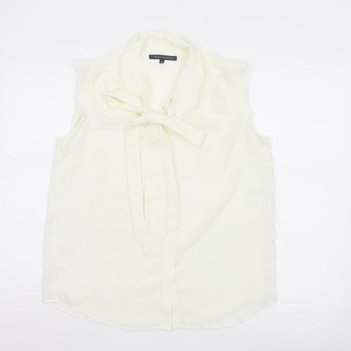 French Connection Womens Ivory Sleeveless Bow Neck Chiffon Blouse Size 12