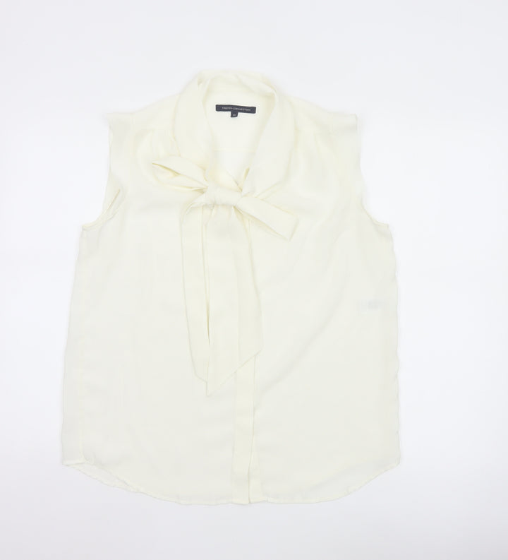 French Connection Womens Ivory Sleeveless Bow Neck Chiffon Blouse Size 12