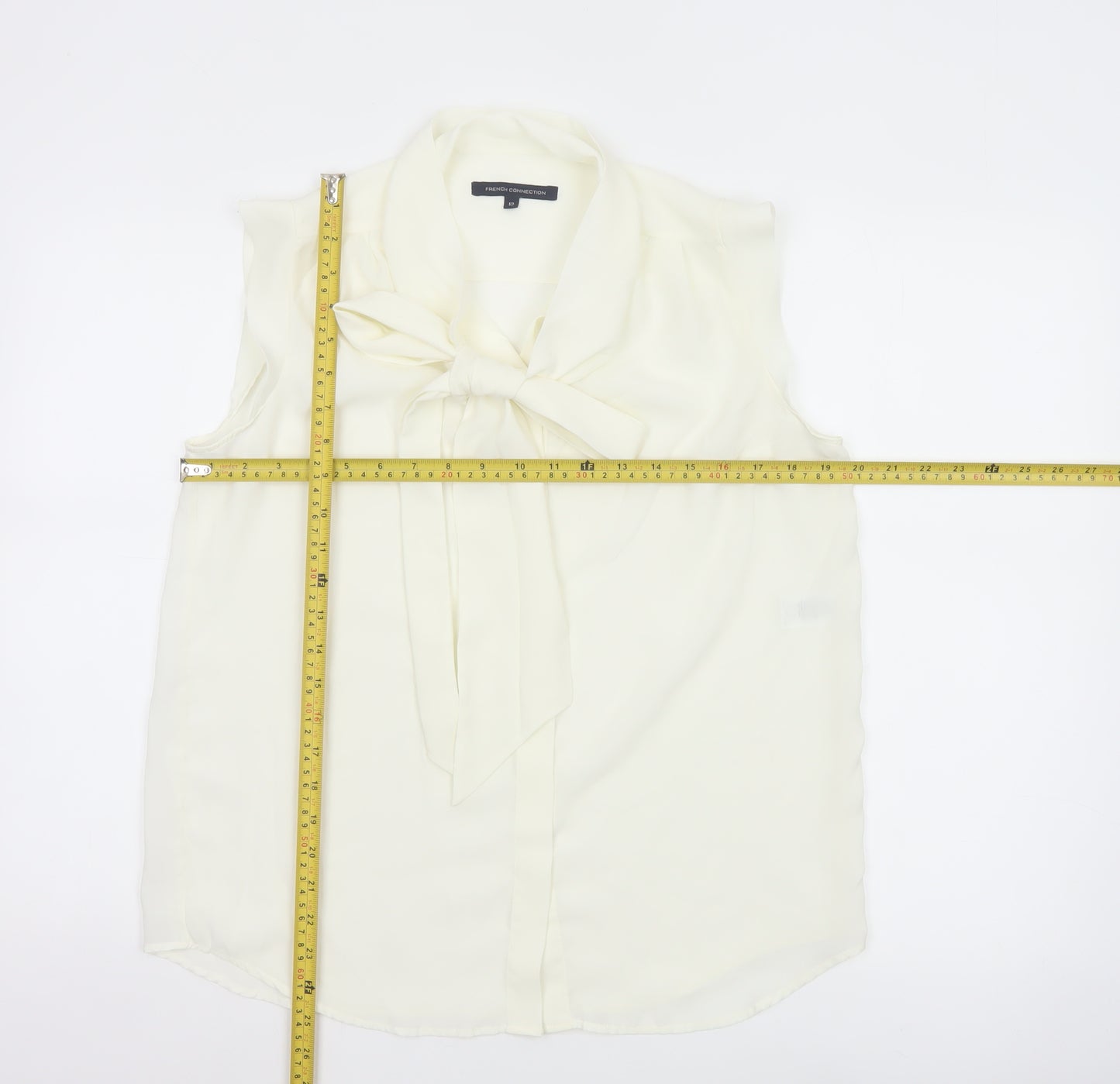 French Connection Womens Ivory Sleeveless Bow Neck Chiffon Blouse Size 12
