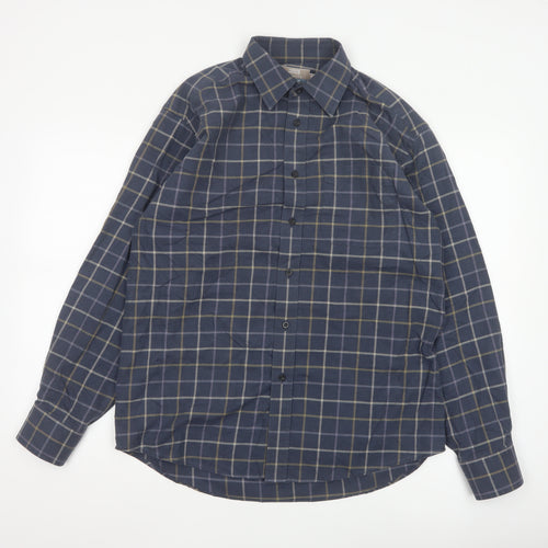 Marks and Spencer Men Blue Check Cotton Twill Long Sleeve Shirt Size 15.5