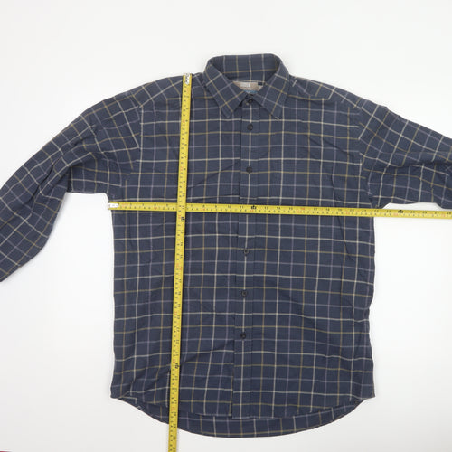 Marks and Spencer Men Blue Check Cotton Twill Long Sleeve Shirt Size 15.5