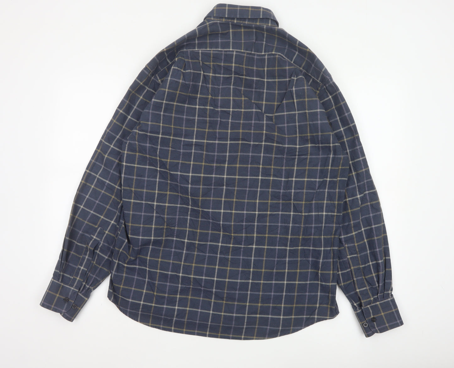 Marks and Spencer Men Blue Check Cotton Twill Long Sleeve Shirt Size 15.5