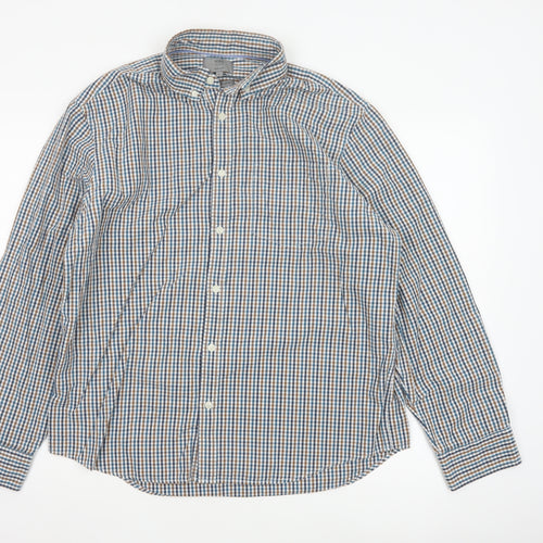 Marks and Spencer Men’s Blue Checked Cotton Button-Up Shirt L Regular Fit