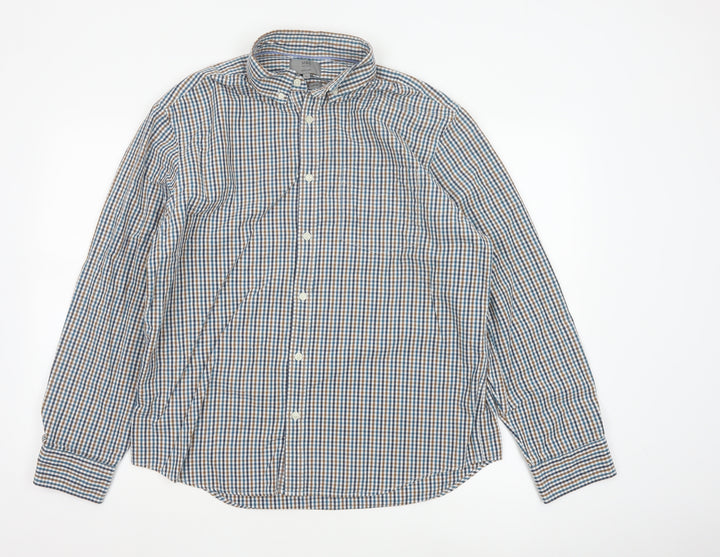 Marks and Spencer Men’s Blue Checked Cotton Button-Up Shirt L Regular Fit