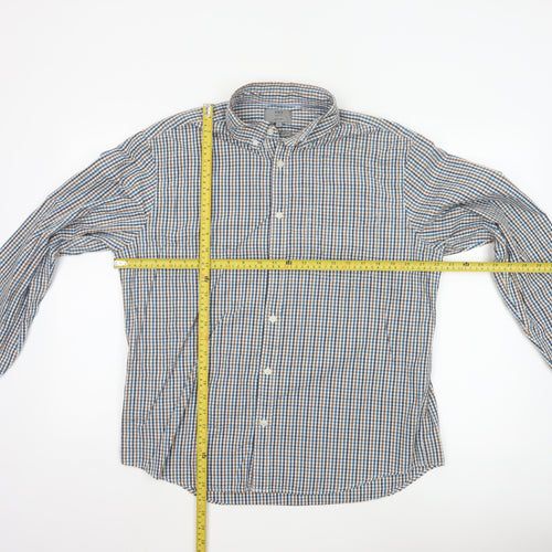 Marks and Spencer Men’s Blue Checked Cotton Button-Up Shirt L Regular Fit