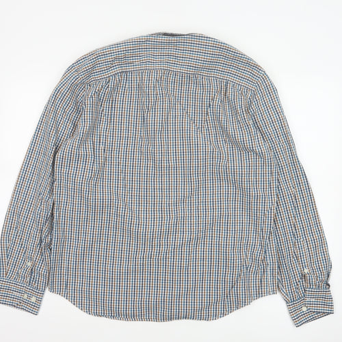 Marks and Spencer Men’s Blue Checked Cotton Button-Up Shirt L Regular Fit