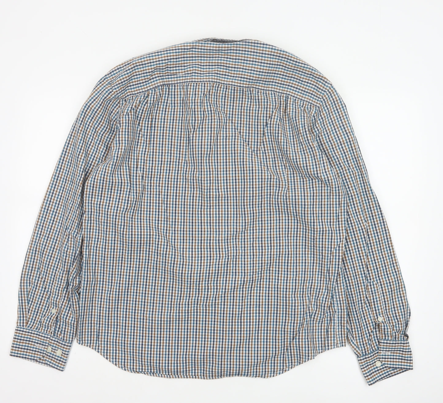 Marks and Spencer Men’s Blue Checked Cotton Button-Up Shirt L Regular Fit