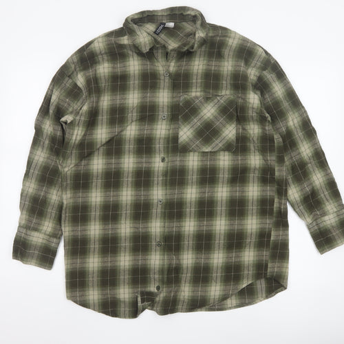 H&M Divided Men's Green Plaid Cotton Button-Up Shirt Size S