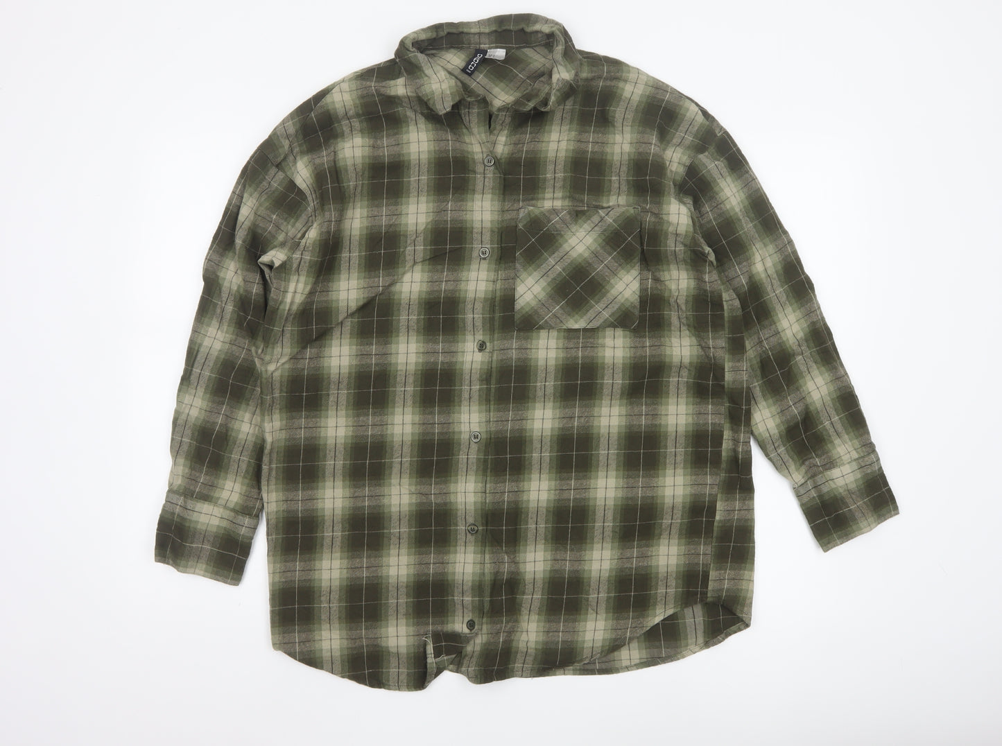 H&M Divided Men's Green Plaid Cotton Button-Up Shirt Size S