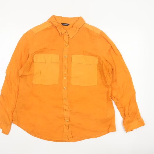 Marks and Spencer Women Orange Linen Blend Long Sleeve Button-Up Shirt Size 16
