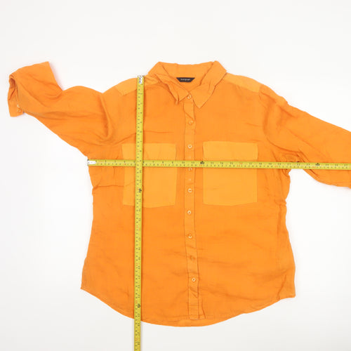 Marks and Spencer Women Orange Linen Blend Long Sleeve Button-Up Shirt Size 16