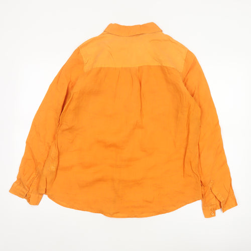 Marks and Spencer Women Orange Linen Blend Long Sleeve Button-Up Shirt Size 16