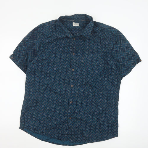 AW85 Men’s Blue Geometric Short Sleeve Cotton Button-Up Shirt XL