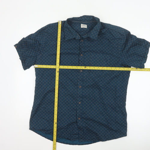 AW85 Men’s Blue Geometric Short Sleeve Cotton Button-Up Shirt XL