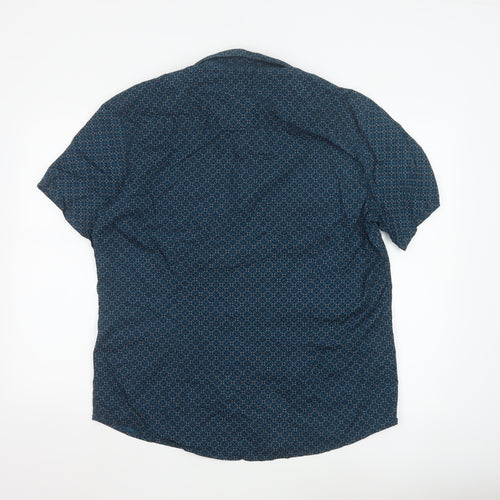 AW85 Men’s Blue Geometric Short Sleeve Cotton Button-Up Shirt XL